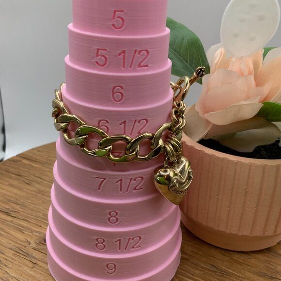 Juicy Couture Gold Tone Think Chain Heart Charm Toggle Bracelet - Picture 3 of 5